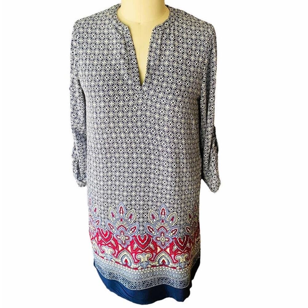 Navy Blue Boho Paisley Short Bohemian Dress by BUTTONS ~ Women's Size MEDIUM
